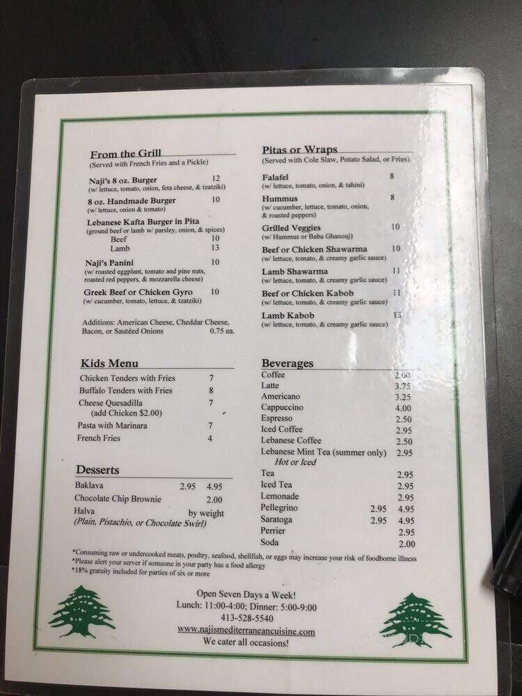 Naji's - Great Barrington, MA menu_pic