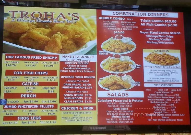 Troha's Shrimp Fish House - Chicago, IL menu_pic