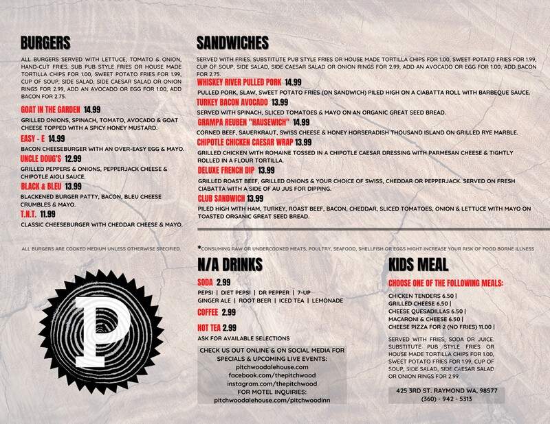Pitchwood Alehouse - Raymond, WA menu_pic
