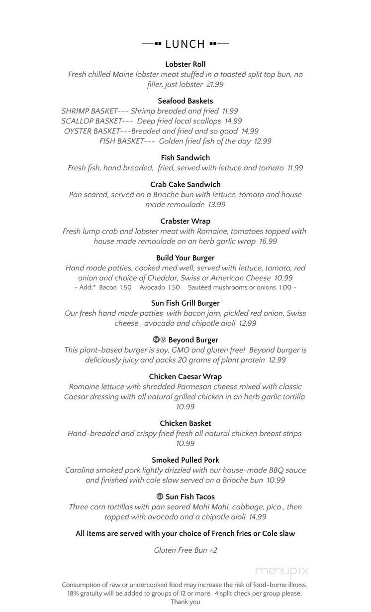 Sun Fish Grill - Corolla, NC menu_pic