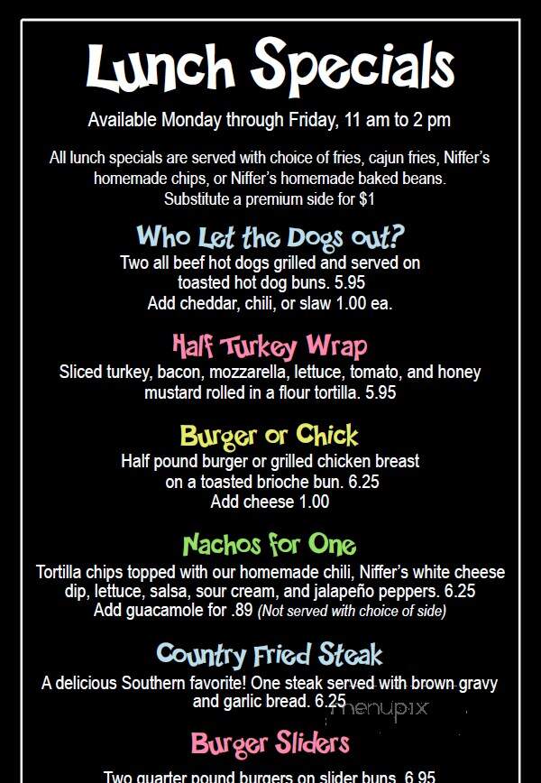 Niffer's at the Tracks - Opelika, AL menu_pic