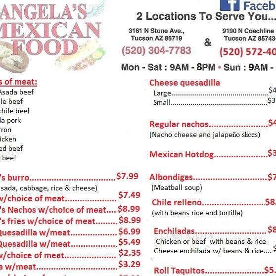 Angela's Mexican Food - Tucson, AZ menu_pic