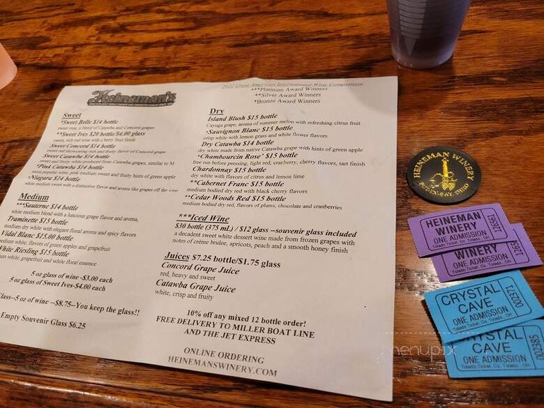 Heineman Winery - Put-In-Bay, OH menu_pic