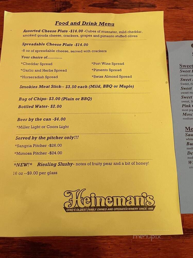 Heineman Winery - Put-In-Bay, OH menu_pic