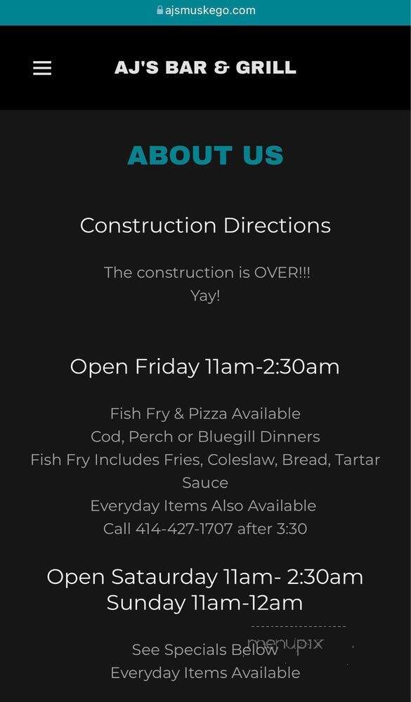 AJ's Bar Grill - Muskego, WI menu_pic