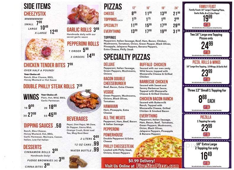 Five Star Pizza - Palm Coast, FL menu_pic