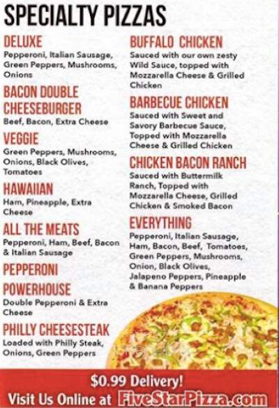 Five Star Pizza - Palm Coast, FL menu_pic