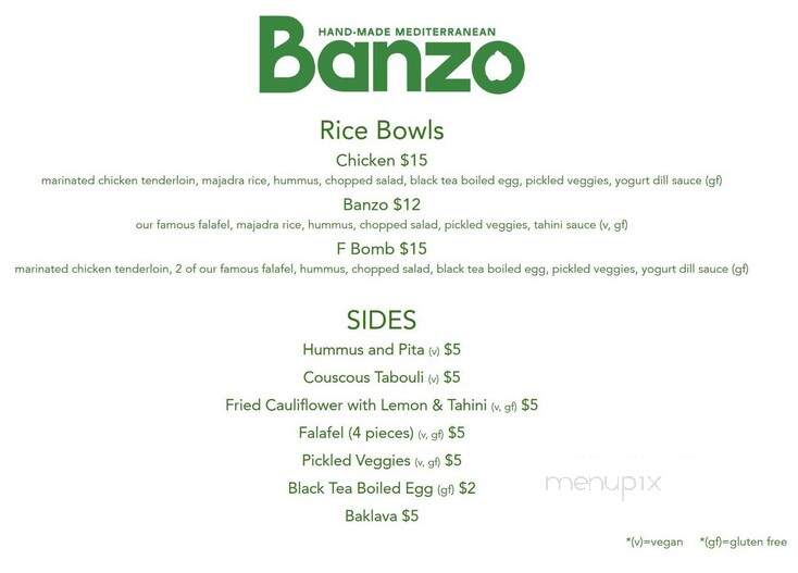Banzo Restaurant - Madison, WI menu_pic
