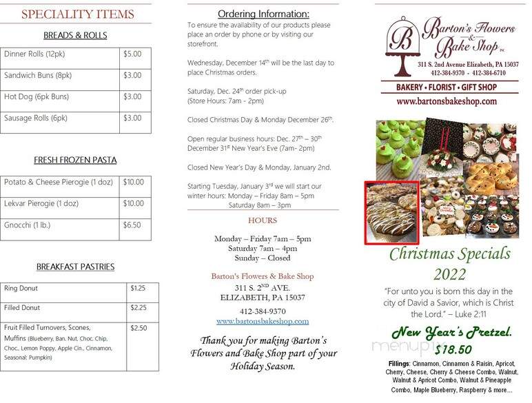 Barton's Flowers and Bake Shop, LLC - Elizabeth, PA menu_pic