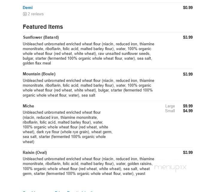 Bricco Panetteria - Boston, MA menu_pic