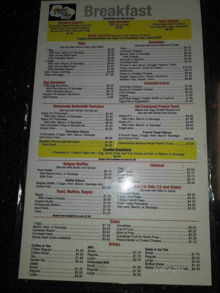 Chrissy and Tims Diner - Coxsackie, NY menu_pic