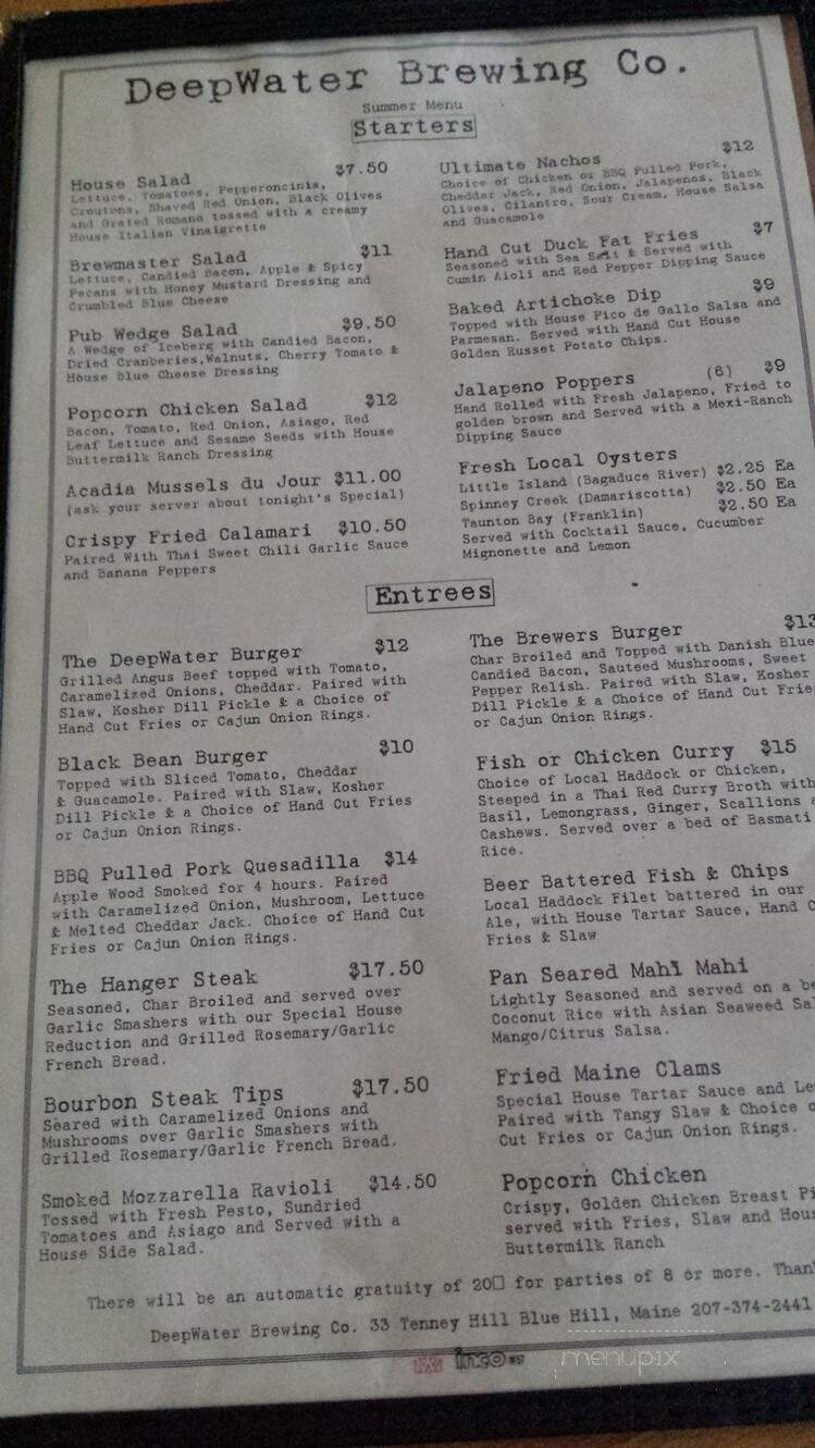 DeepWater Brewing Co. - Blue Hill, ME menu_pic