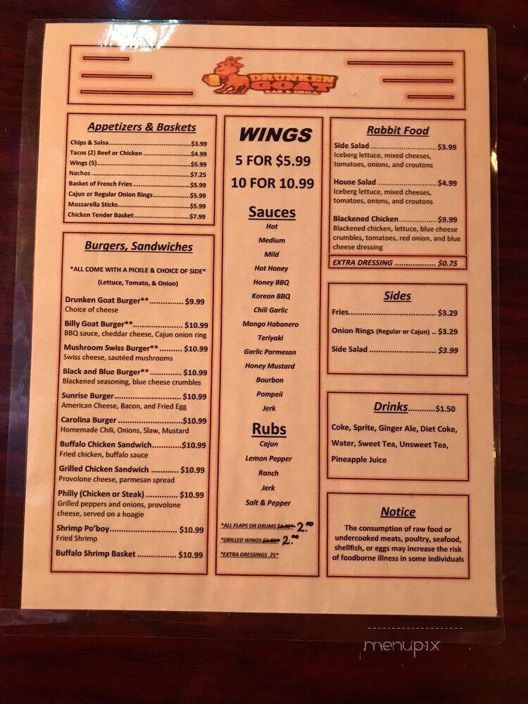 Drunken Goat Bar & Grill - Fort Mill, SC menu_pic