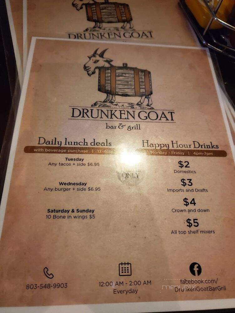 Drunken Goat Bar & Grill - Fort Mill, SC menu_pic