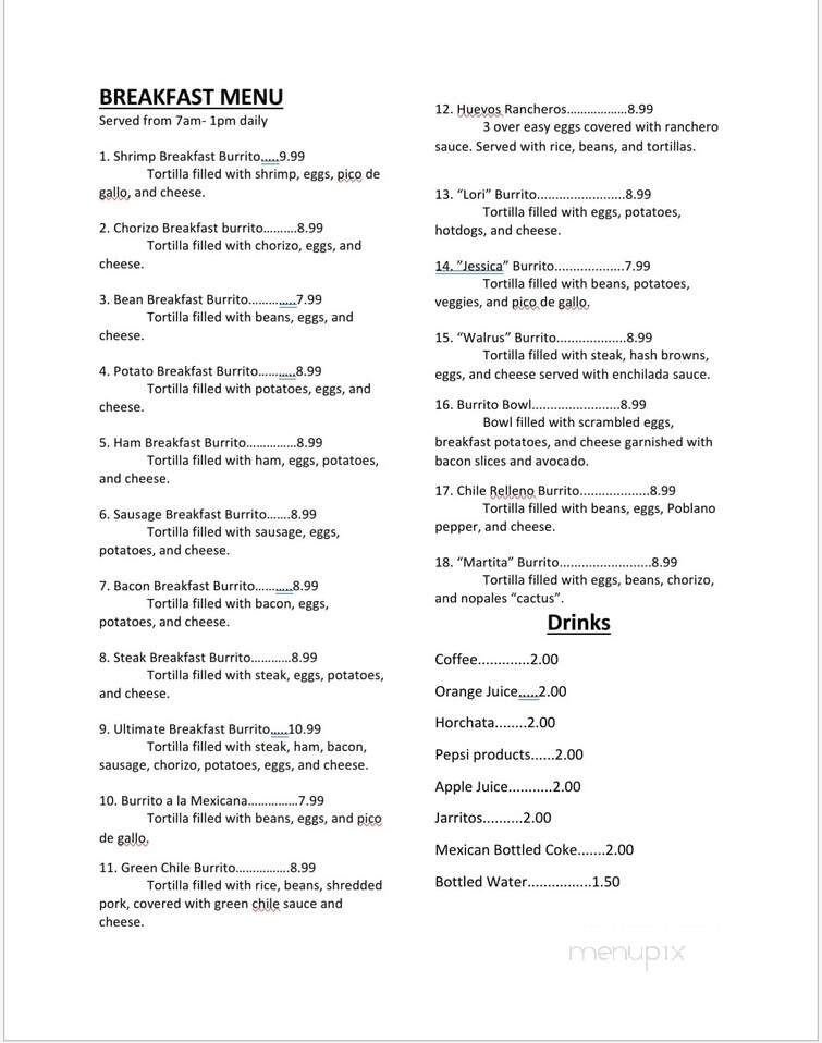 las ranitas mexican restaurant - Thief River Falls, MN menu_pic