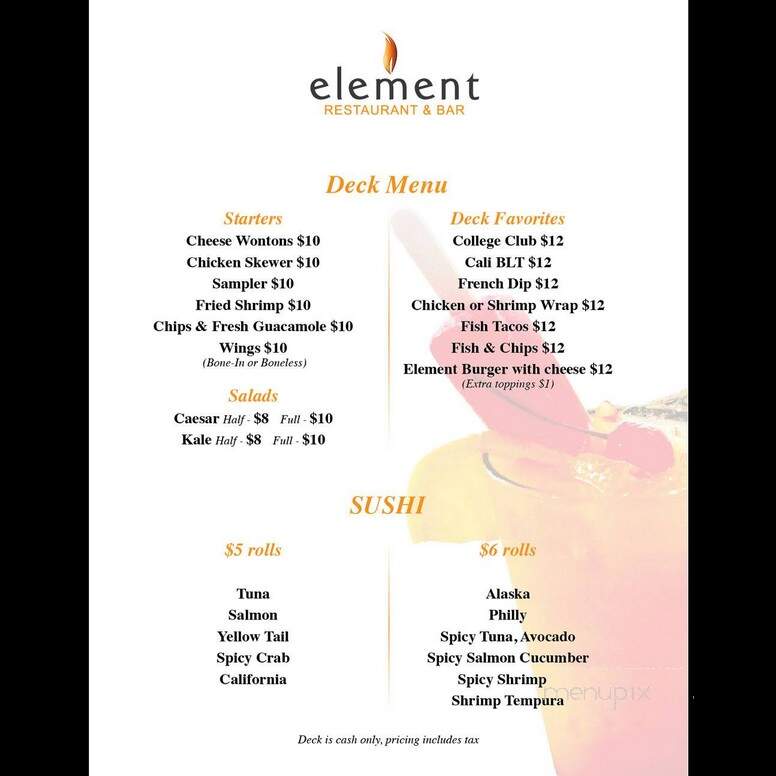 Element - Stafford Township, NJ menu_pic