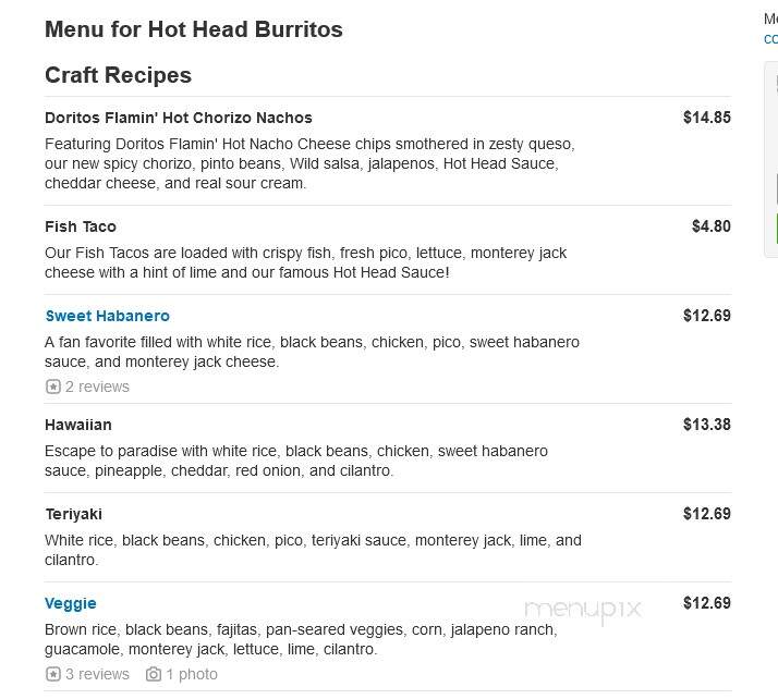 Hot Head Burritos - Mary Esther, FL menu_pic