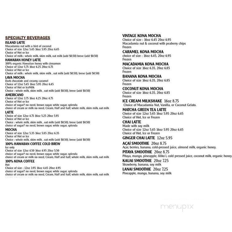 Island Vintage Coffee - Honolulu, HI menu_pic