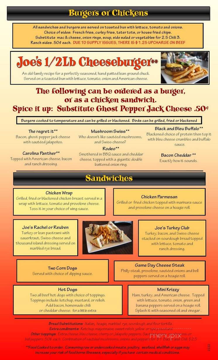 Joe's Oasis - Wilmington, NC menu_pic