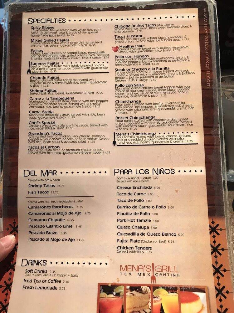 Mena's Tex-Mex Grill - Richardson, TX menu_pic