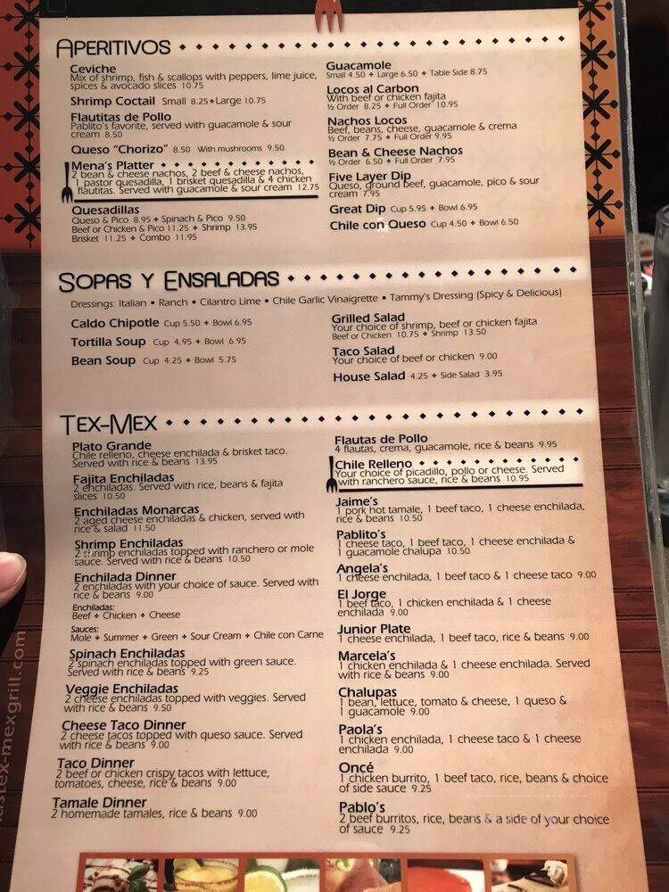 Mena's Tex-Mex Grill - Richardson, TX menu_pic