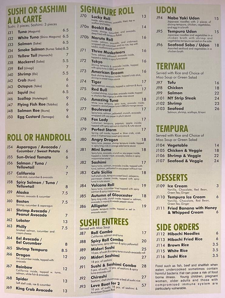 Midori Chinese Japanese Bistro - Gloucester, MA menu_pic