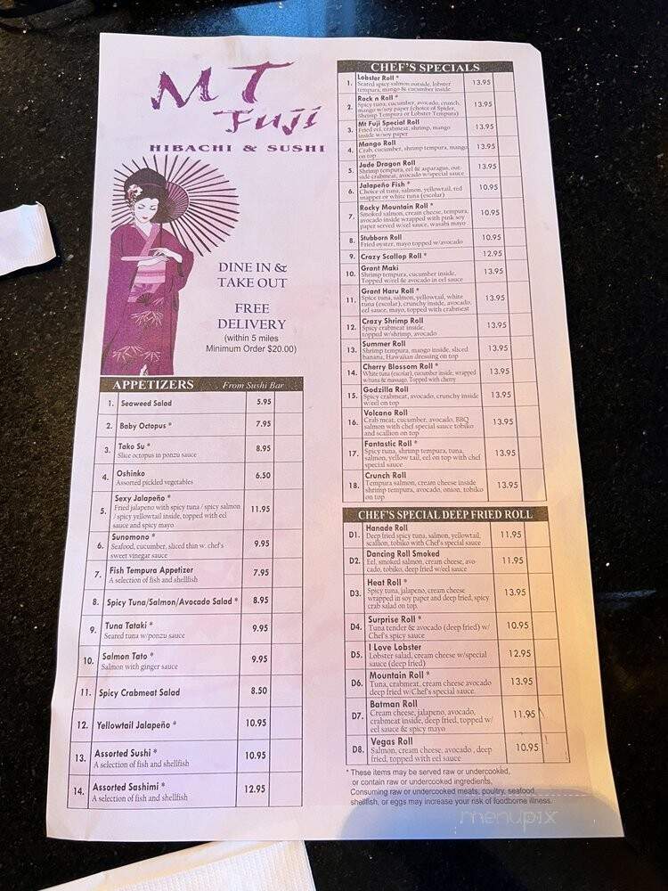 Mt Fuji Hibachi & Sushi Bar - Denver, CO menu_pic