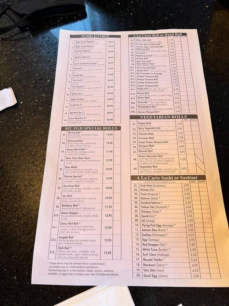 Mt Fuji Hibachi & Sushi Bar - Denver, CO menu_pic