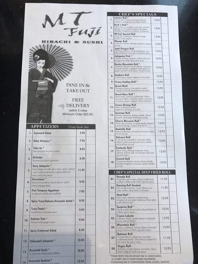 Mt Fuji Hibachi & Sushi Bar - Denver, CO menu_pic