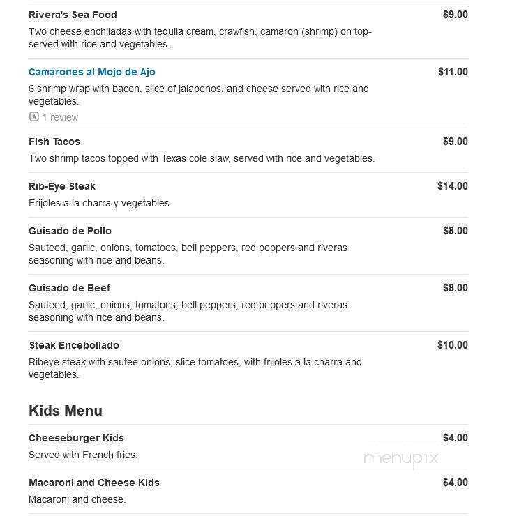 Rivera's - McKinney, TX menu_pic