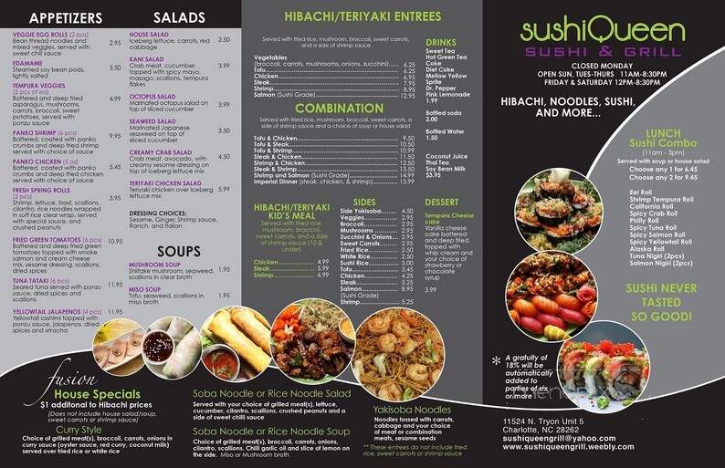 Sushi Queen Sushi & Grill - Concord, NC menu_pic