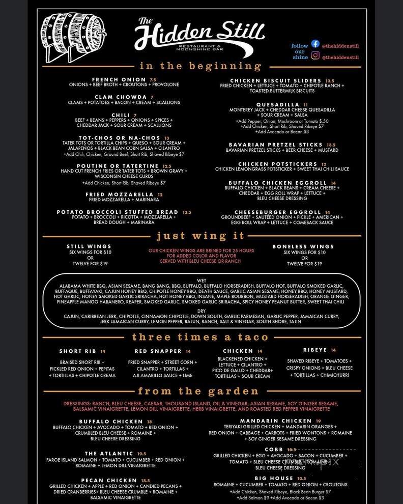 The Hidden Still Resturant and Moonshine Bar - Ellington, CT menu_pic