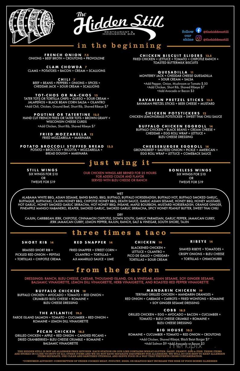 The Hidden Still Resturant and Moonshine Bar - Ellington, CT menu_pic
