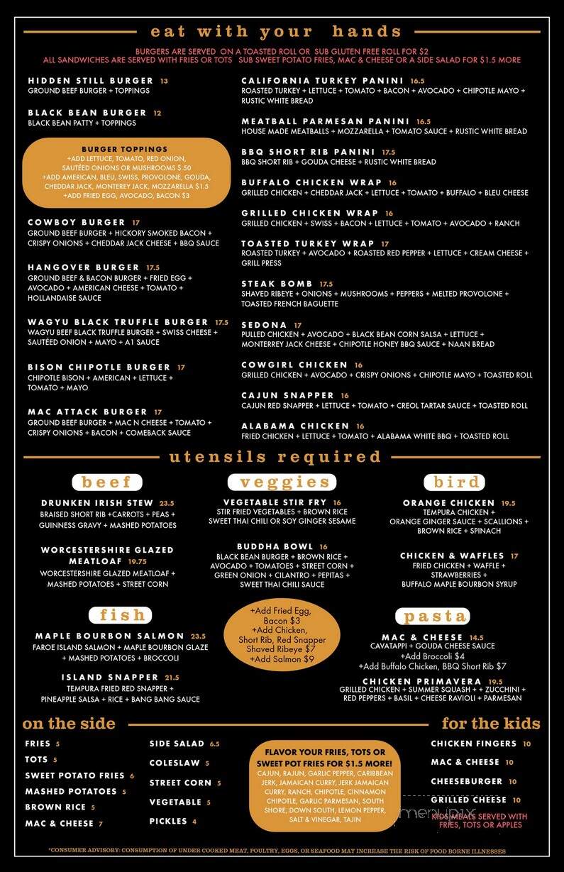 The Hidden Still Resturant and Moonshine Bar - Ellington, CT menu_pic