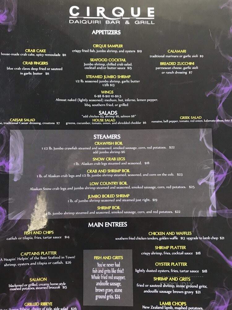 Cirque Daiquiri Bar and Grill - Atlanta, GA menu_pic