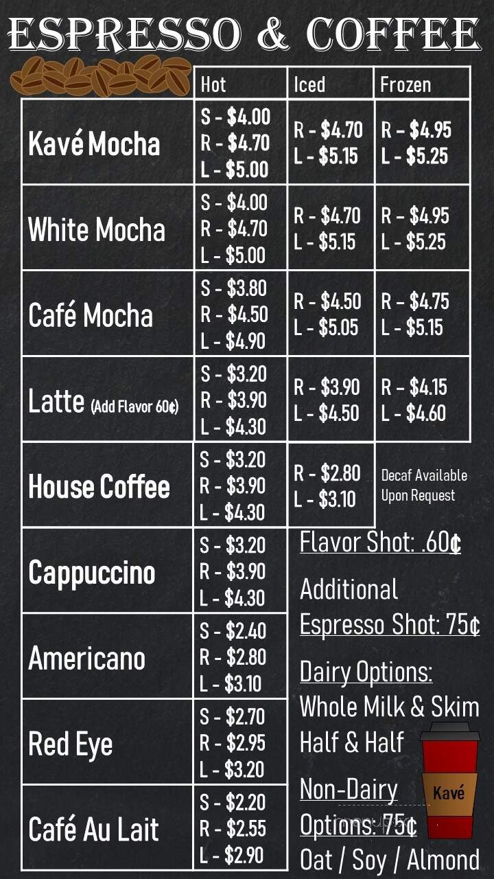 Kave Coffee Bar - Barberton, OH menu_pic
