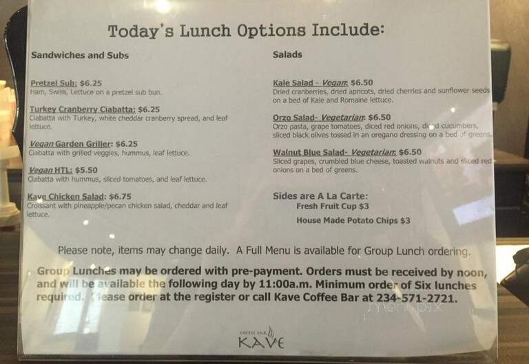 Kave Coffee Bar - Barberton, OH menu_pic