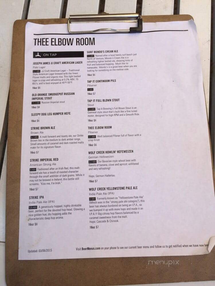 Thee Elbow Room - Montrose, CA menu_pic
