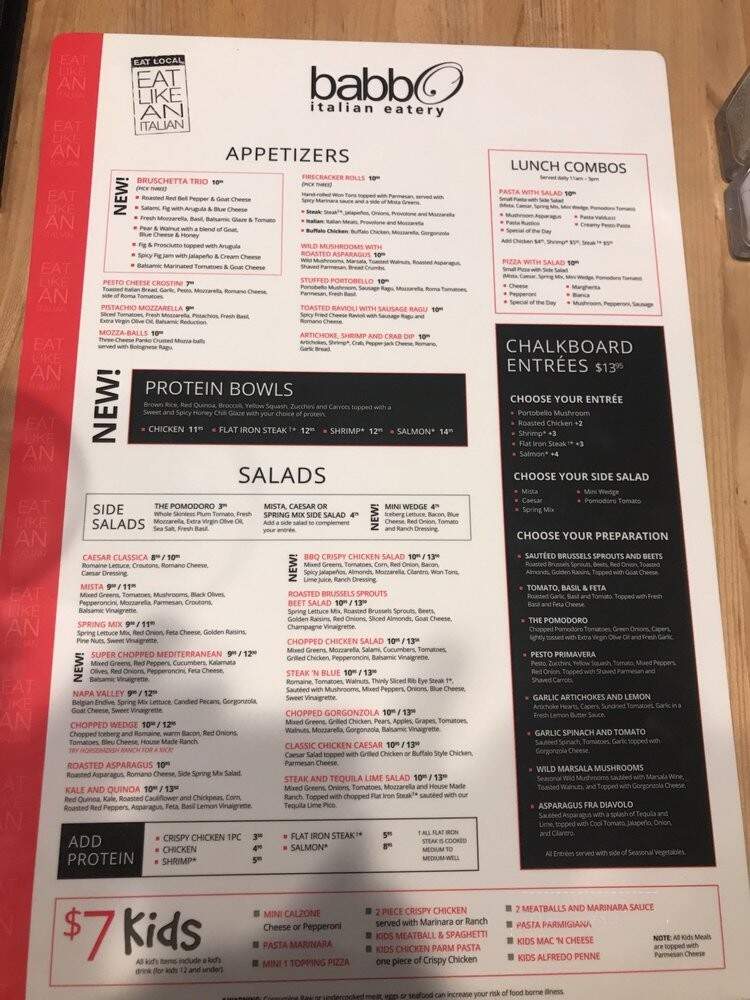 Babbo Italian Eatery - Queen Creek, AZ menu_pic