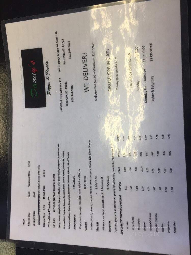 Danny's Pizza & Pasta - Fort Mill, SC menu_pic