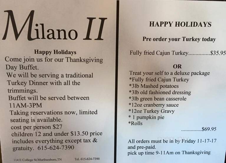Milano II - Murfreesboro, TN menu_pic