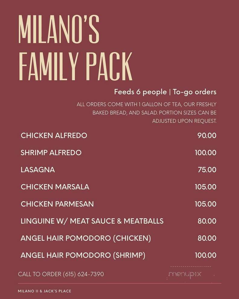 Milano II - Murfreesboro, TN menu_pic