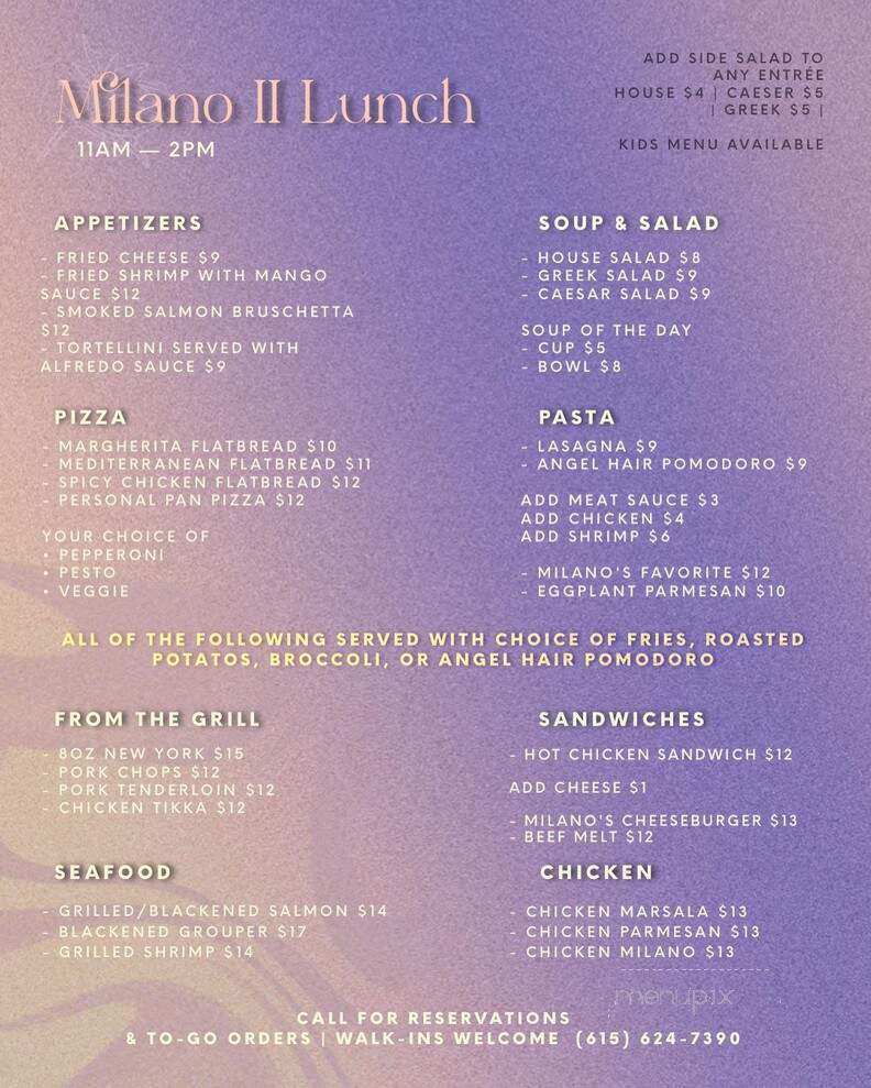 Milano II - Murfreesboro, TN menu_pic