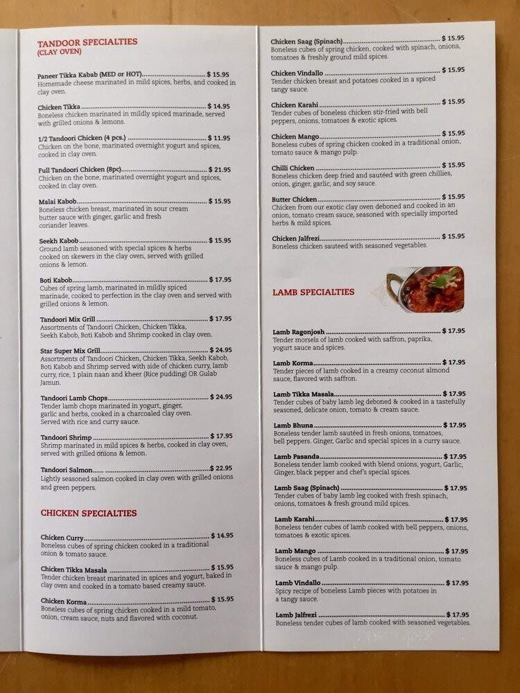 Star of India - Peachtree City, GA menu_pic