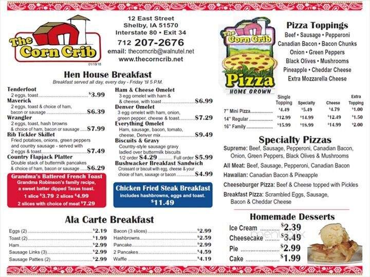 Corn Crib - Shelby, IA menu_pic