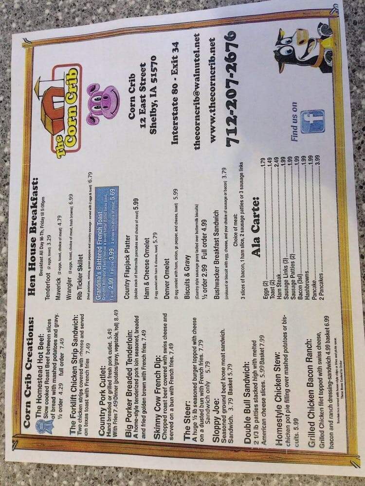 Corn Crib - Shelby, IA menu_pic