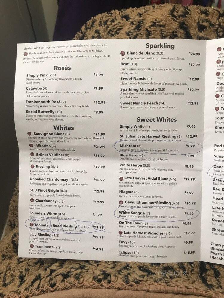 St. Julian Wine Company Tasting Room - Frankenmuth, MI menu_pic