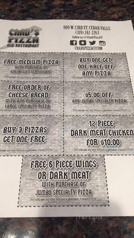 Chad's Pizza - Cedar Falls, IA menu_pic
