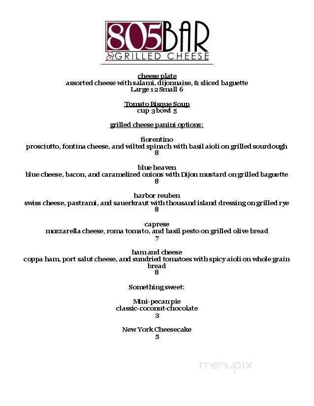 805 Bar & Grilled Cheese - Ventura, CA menu_pic