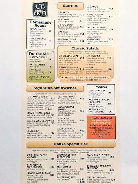 CJ's American Grill - Mattituck, NY menu_pic
